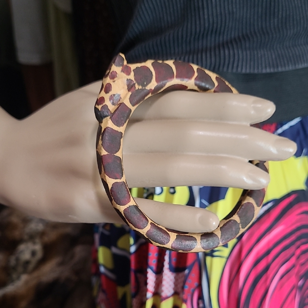 Giraffe Print Wood Bangle Bracelet
